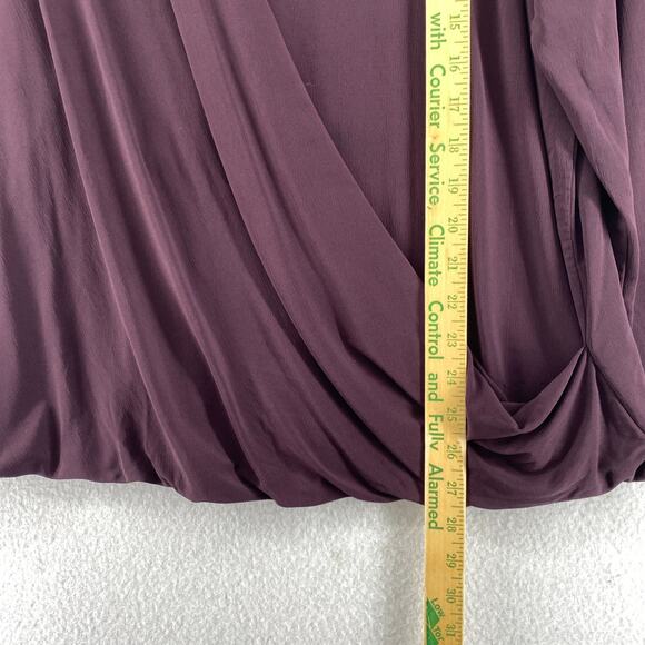 M.M LAFLEUR Blouse 2 Crepe Faux Wrap Deneuve Stretch Draped Long Sleeve Purple - Picture 9 of 10